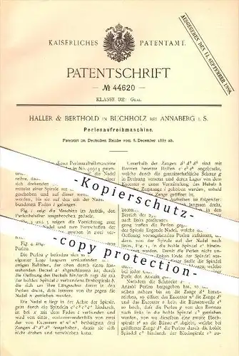 original Patent - Haller & Berthold in Buchholz bei Annaberg , 1887 , Perlenaufreihmaschine , Perle , Perlen , Glas !!!