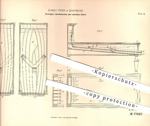 original Patent - Egbert Peter in Dortmund , 1894 , Vereinigtes amerikanisches u. russisches Billard , Sport , Freizeit