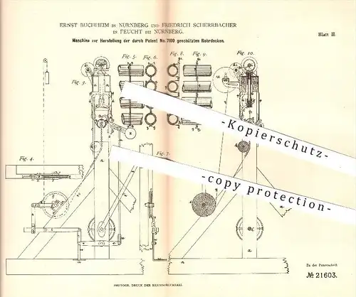 original Patent - E. Buchheim , Nürnberg , F. Scherrbacher , Feucht , 1882, Herstellung von Rohrdecken , Weberei , Weber