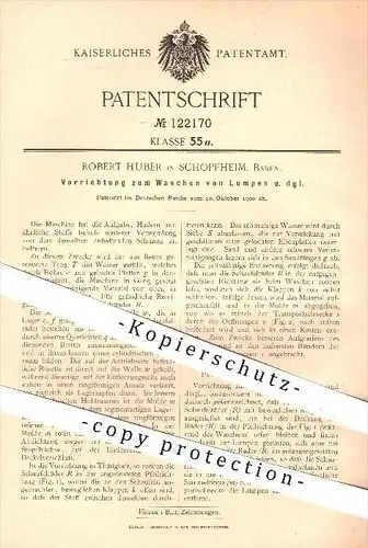 original Patent - Robert Huber in Schopfheim , 1900 , Vorrichtung zum Waschen von Lumpen , Papierfabrik , Papier !!!