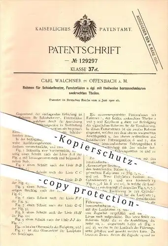 original Patent - Carl Walchner in Offenbach , 1900 , Rahmen für Schiebefenster und Fensterläden , Fenster , Fensterbau