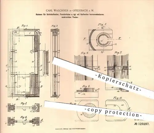 original Patent - Carl Walchner in Offenbach , 1900 , Rahmen für Schiebefenster und Fensterläden , Fenster , Fensterbau