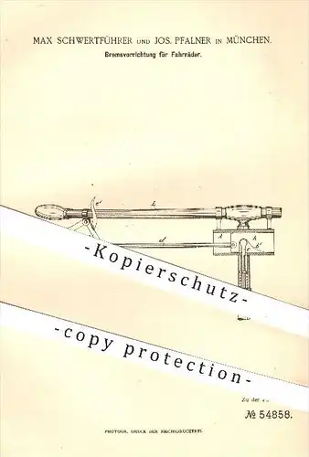 original Patent - Max Schwertführer und Jos. Pfalner in München , 1890 , Bremsen für Fahrräder , Bremse , Fahrrad !!