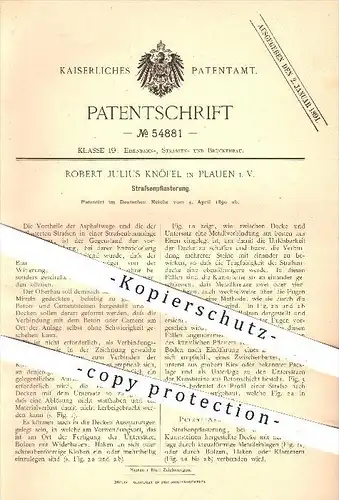 original Patent - Robert Julius Knöfel in Plauen , 1890 , Straßenpflasterung , Straßenpflaster , Straßen , Straßenbau !!