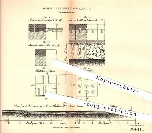 original Patent - Robert Julius Knöfel in Plauen , 1890 , Straßenpflasterung , Straßenpflaster , Straßen , Straßenbau !!