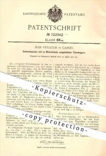 original Patent - Jean Venator in Kassel , 1900 , Schlachtspreize , Schlachterei , Schlachter , Schlachten , Tiere !!!