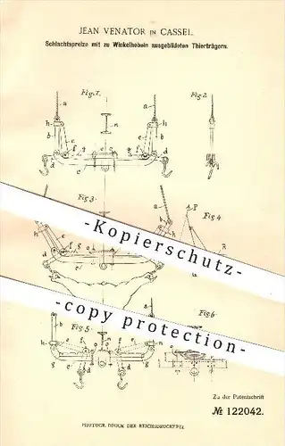 original Patent - Jean Venator in Kassel , 1900 , Schlachtspreize , Schlachterei , Schlachter , Schlachten , Tiere !!!