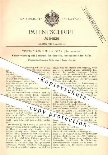original Patent - Vincenz Kanduth in Graz , 1890 , Meßvorrichtung mit Zählwerk für Getreide , Hafer , Hülsenfrüchte !!