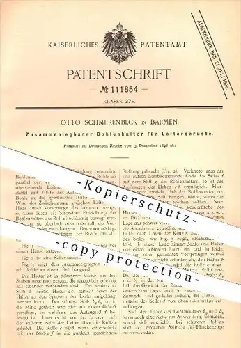 original Patent - Otto Schmerenbeck in Barmen , 1898 , Bohlenhalter für Leitergerüste , Gerüst , Baugerüst , Leiter !!!