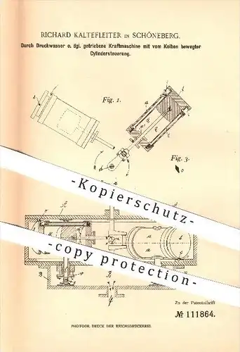 original Patent - Richard Kaltefleiter in Schöneberg , Durch Druckwasser getriebene Kraftmaschine , Motor , Motoren !!!