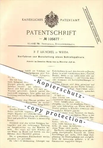 original Patent - R. F. Leuschel in Weida , 1898 , Herstellung von Schießpulver , Sprengstoff , Zündhölzer !!!
