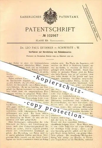 original Patent - Dr. Leo Paul Dithmer in Schwerte , 1897 , Herstellung von Rahmkonserve , Konserven , Rahm , Milch !