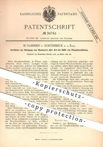 original Patent - M. Nahnsen in Schönebeck an der Elbe , 1885 , Reinigung von Abwässern mit Phosphorschlacke , Abwasser