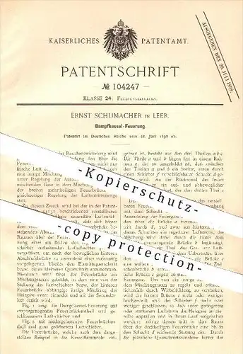 original Patent - Ernst Schumacher in Leer , 1898 , Dampfkessel - Feuerung , Feuerungsanlagen , Heizung , Ofen !!!