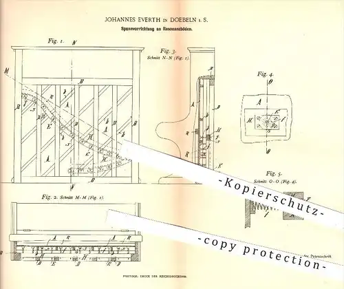 original Patent - Johannes Everth in Doebeln , 1892 , Spannvorrichtung an Resonanzböden , Musik , Musikinstrumente !!!