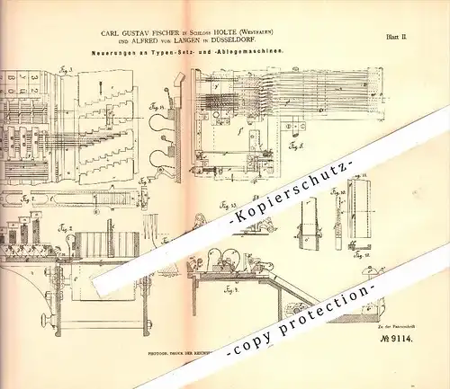 original Patent - C.F.  Fischer in Schloss Holte b. Bielefeld ,1878 , Alfred von Langen in Düsseldorf , Druckerei !!!