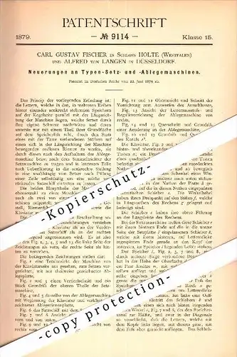 original Patent - C.F.  Fischer in Schloss Holte b. Bielefeld ,1878 , Alfred von Langen in Düsseldorf , Druckerei !!!