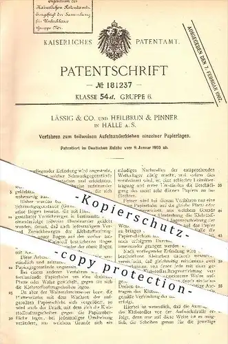 original Patent - Lässig & Co. u. Heilbrunn & Pinner , Halle , Saale , 1903 , Aufeinanderkleben von Papierlagen , Papier