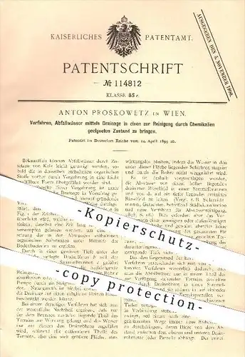 original Patent - Anton Proskewetz in Wien , 1899 , Reinigung von Abfallwasser , Abwasser , Wasser , Drainage , Brunnen