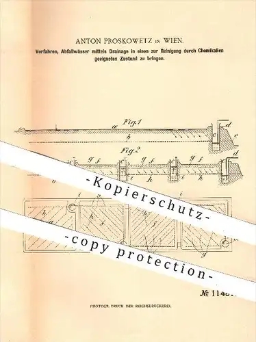 original Patent - Anton Proskewetz in Wien , 1899 , Reinigung von Abfallwasser , Abwasser , Wasser , Drainage , Brunnen