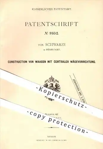 original Patent - Von Schwarze in Düsseldorf , 1879 , Konstruktion von Waagen mit zentraler Wägevorrichtung , Waage !!!