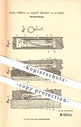 original Patent - Carl Lienck , Harry Heilbut in Altona , 1894 , Alarmvorrichtung , Alarm , Signal , Tür , Fenster !!!