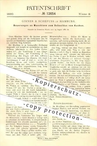 original Patent - Girner & Schefuss in Hamburg , 1880 , Maschine zum Schneiden von Kuchen , Bäckerei , Bäcker , Backen !