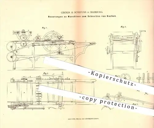 original Patent - Girner & Schefuss in Hamburg , 1880 , Maschine zum Schneiden von Kuchen , Bäckerei , Bäcker , Backen !