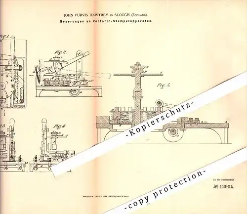 Original Patent - John Purvis Hawtrey in Slough , England , 1880 , Stamp apparatus !!!