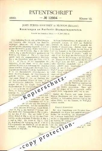 Original Patent - John Purvis Hawtrey in Slough , England , 1880 , Stamp apparatus !!!