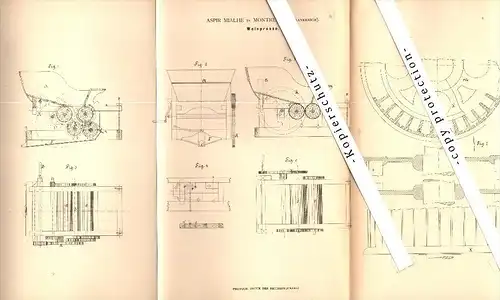 Original Patent - Aspir Mialhe à Montredon , 1880 , pressoir , Vin , Vino !!!