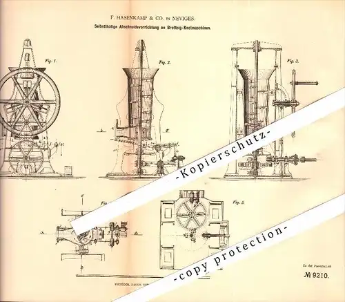 Original Patent - F. Hasenkamp & Co. in Neviges b. Velbert , 1879 , Brotteig-Knetmaschine , Bäckerei , Bäcker !!!