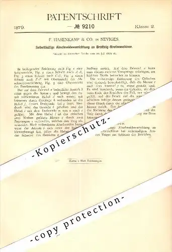 Original Patent - F. Hasenkamp & Co. in Neviges b. Velbert , 1879 , Brotteig-Knetmaschine , Bäckerei , Bäcker !!!