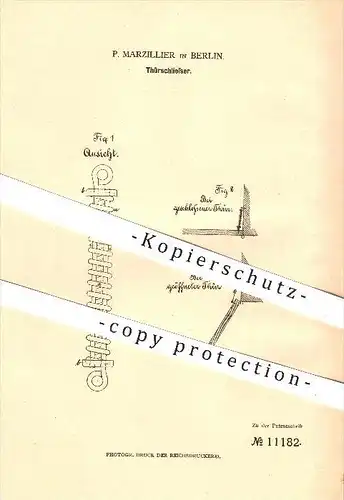 original Patent - P. Marzillier in Berlin , 1880 , Türschließer , Tür , Türen , Schlosserei , Feder , Federn !!!