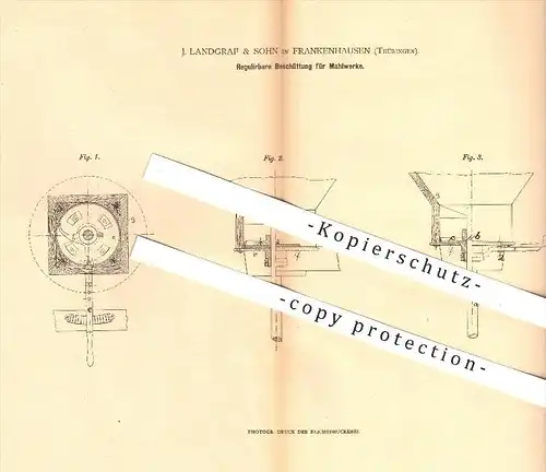 original Patent - J. Landgraf & Sohn in Frankenhausen , 1880 , Beschüttung für Mahlwerke , Mühle , Mühlen , Mahlen !!!