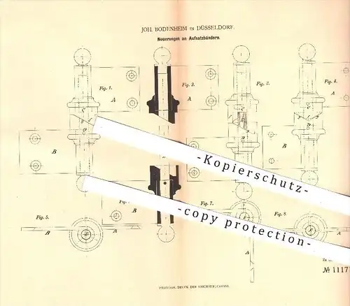 original Patent - Joh. Bodenheim in Düsseldorf , 1880 , Aufsatzbänder , Türbänder , Tür , Scharniere , Schlosserei !!!