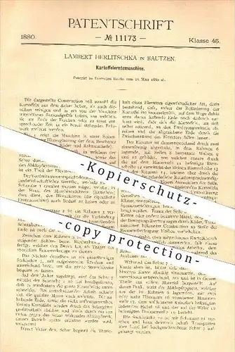 original Patent - Lambert Herlitschka in Bautzen , 1880 , Kartoffelerntemaschine , Kartoffeln , Ernte , Landwirtschaft