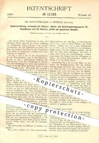 original Patent - Fr. Schauwecker in Weiden , 1880 , Speisevorrichtung für Dampfkessel , Dampfmaschine , Kessel !!
