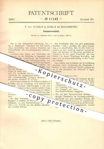 original Patent - F. van Aussem in Egeln bei Magdeburg , 1880 , Vakuumverschluss , Vakuum , Verschluss , Schließen !!