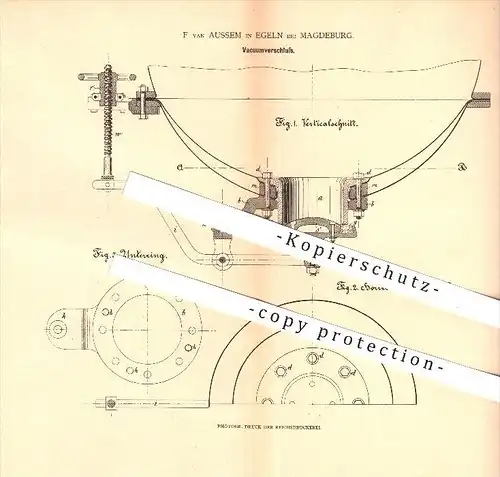 original Patent - F. van Aussem in Egeln bei Magdeburg , 1880 , Vakuumverschluss , Vakuum , Verschluss , Schließen !!