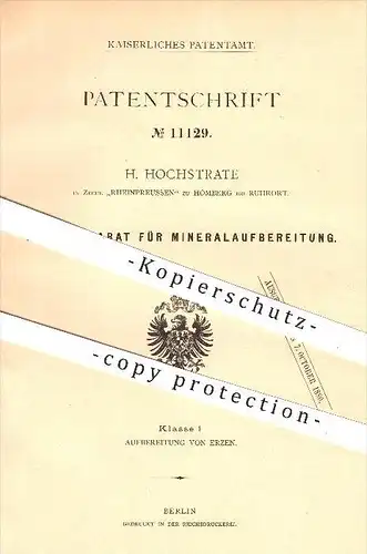 original Patent - H. Hochstrate , Zeche Rheinpreußen zu Homberg bei Ruhrort , 1880, Stromapparat für Mineralaufbereitung