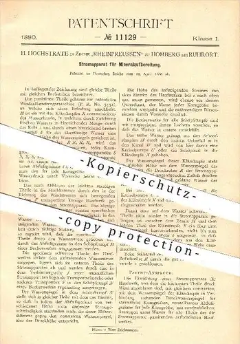 original Patent - H. Hochstrate , Zeche Rheinpreußen zu Homberg bei Ruhrort , 1880, Stromapparat für Mineralaufbereitung
