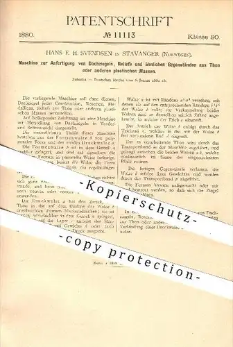 original Patent - Hans E. H. Svendsen in Stavanger , Norwegen , 1880 , Anfertigung von Dachziegeln , Dach , Dachdecker