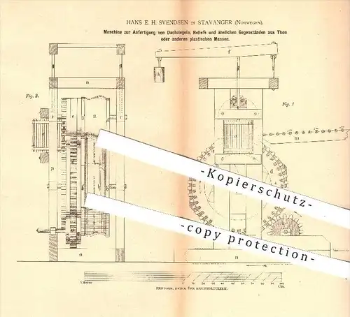 original Patent - Hans E. H. Svendsen in Stavanger , Norwegen , 1880 , Anfertigung von Dachziegeln , Dach , Dachdecker