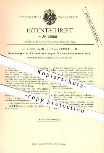 original Patent - M. Krudewig , Frankfurt am Main , 1879 , Kühlungen für Brauereibetrieb , Bier , Brauerei , Kühlschrank
