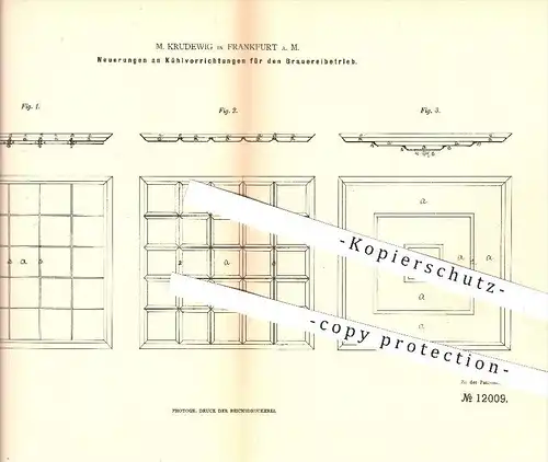 original Patent - M. Krudewig , Frankfurt am Main , 1879 , Kühlungen für Brauereibetrieb , Bier , Brauerei , Kühlschrank