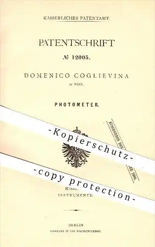 original Patent - Domenico Coglievina , Wien , 1880 , Photometer , Photo , Foto , Fotograf , Fotografie , Kamera !!!
