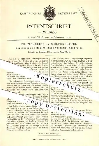 original Patent - Fr. Zickerick in Wolfenbüttel , 1880 , Robert'scher Verdampf - Apparat , Zucker , Zuckerfabrik !!!
