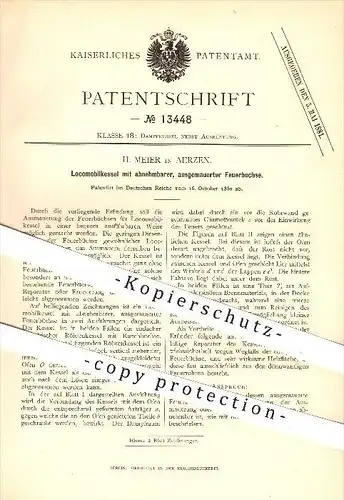 original Patent - H. Meier in Aerzen , 1880 , Lokomobilkessel mit abnehmbarer Feuerbuchse , Dampfkessel , Kessel !!!