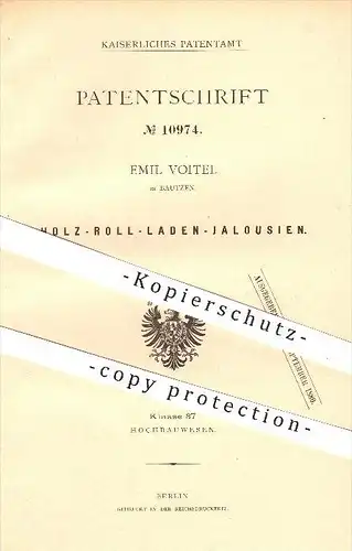 original Patent - Emil Voitel in Bautzen , 1880 , Holz - Rollladen - Jalousie , Fenster , Fensterläden !!!